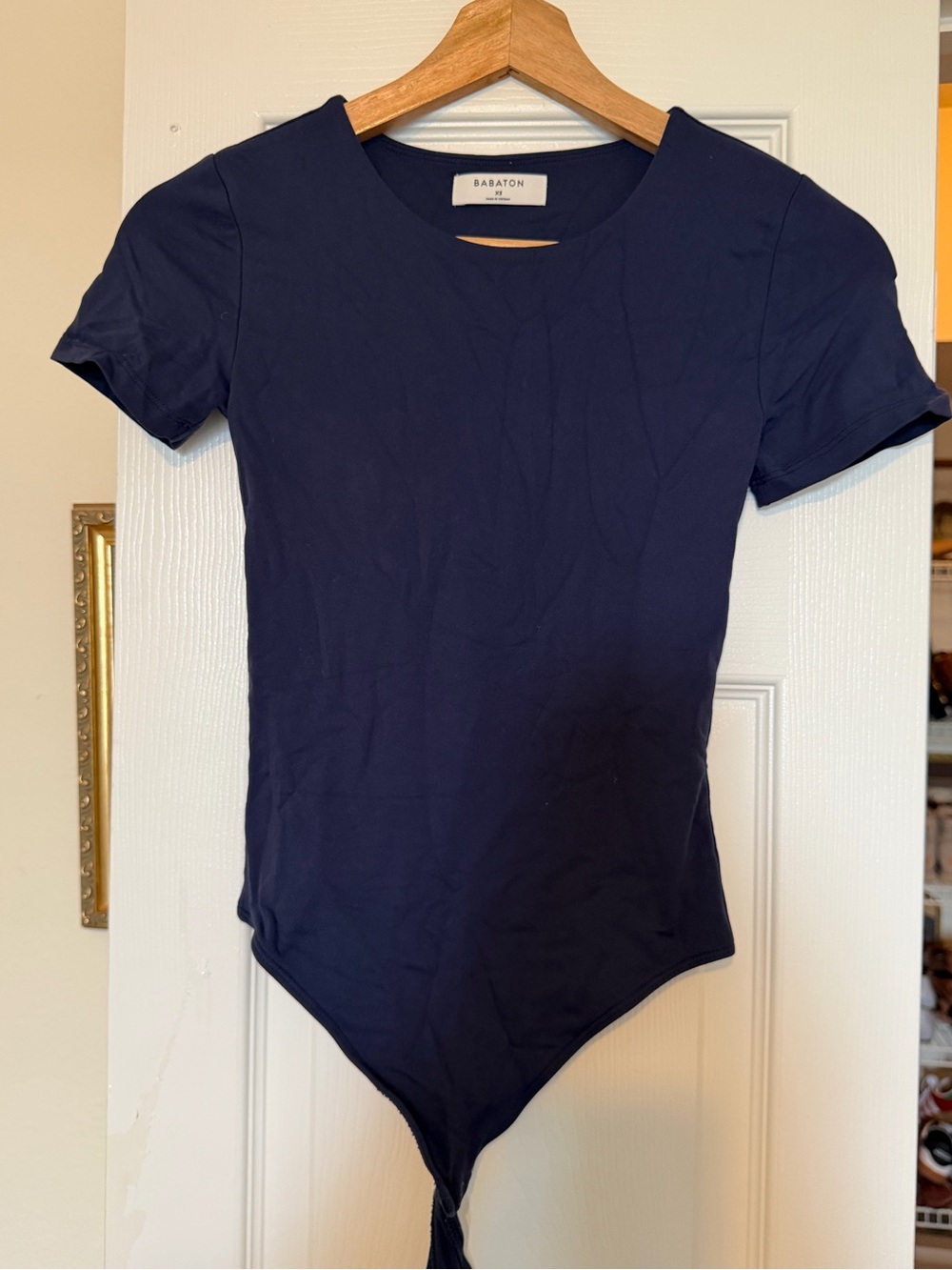 Babaton Navy Short-Sleeve Crewneck Bodysuit
